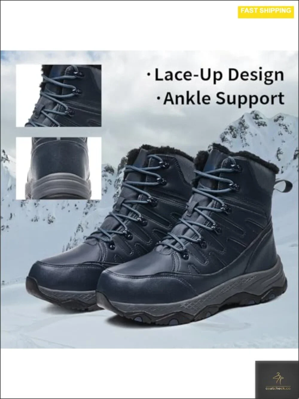 Men's Waterproof Snow Boots Mid Calf Winter Hiking Boot Durable Warm Fur Lined